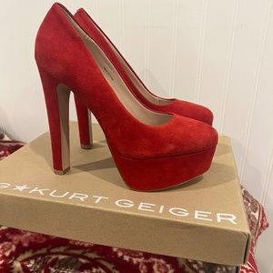 Kurt Geiger Heels Red Suede Delphina Court Shoes